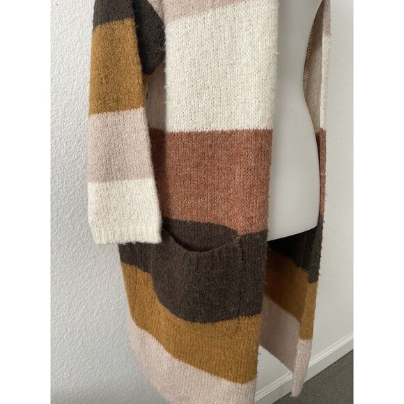 Dreamers Cardigan Sweater Striped Multicolor Open Front Stretch Knit - Picture 5 of 10